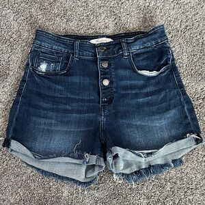 KanCan Indigo Button-Front Rolled Hem Denim Shorts
